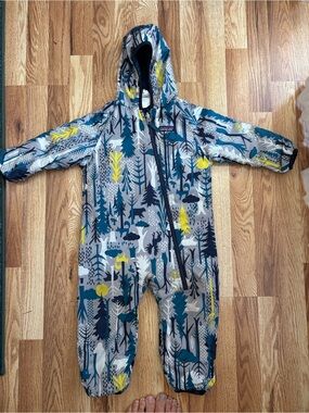 Patagonia bunting animal print, reversible teal EUC 12-18